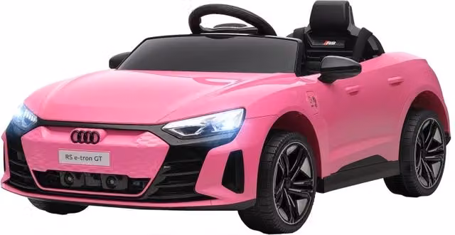 Macchina elettrica per bambini, 12V, con telecomando a 2,4 GHz, 2 motori, 4 ruote ammortizzate, clacson, fari, musica, avviamento graduale, rotelle