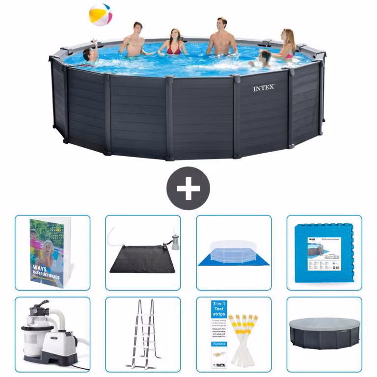Pannello per piscina in grafite, modello Rund - 478x124 cm - composto da 7 elementi, codice S621