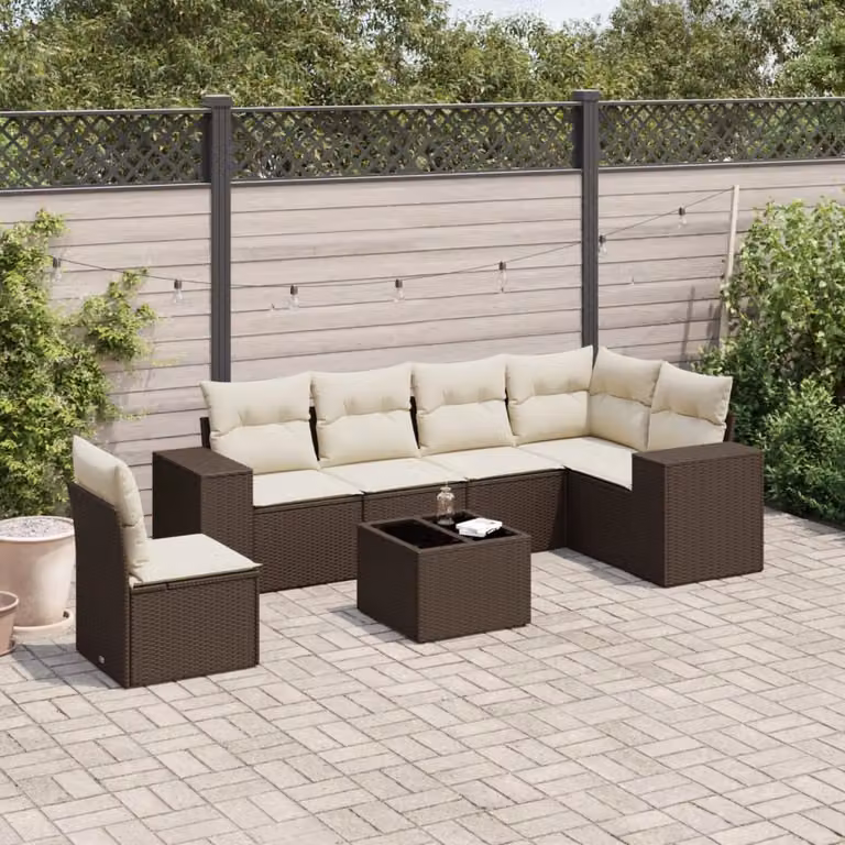 Maison Exclusive - Set Divani da Giardino 7 pz con Cuscini Marrone in Polyrattan