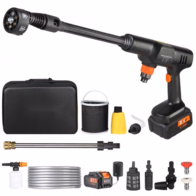 Idropulitrice a batteria ad alte prestazioni - Senza spazzole - Pistola per idropulitrice - 21V, 50 bar - Pulizia e irrigazione mobile - 3,5L/min - Accessori inclusi - Ugello 0°~40°
