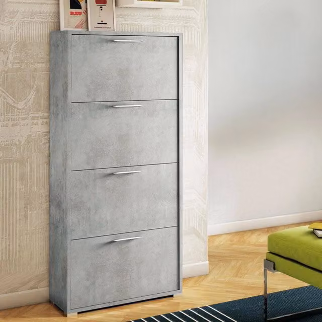 Scarpiera DMORA con scomparti basculanti per 24 paia di scarpe, Grigio, L: 67 cm, P: 28 cm, H: 147 cm