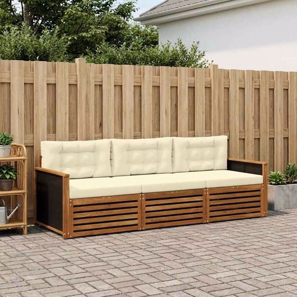 Set di divani da esterno vidaXL in legno di acacia con cuscini, beige e bianco