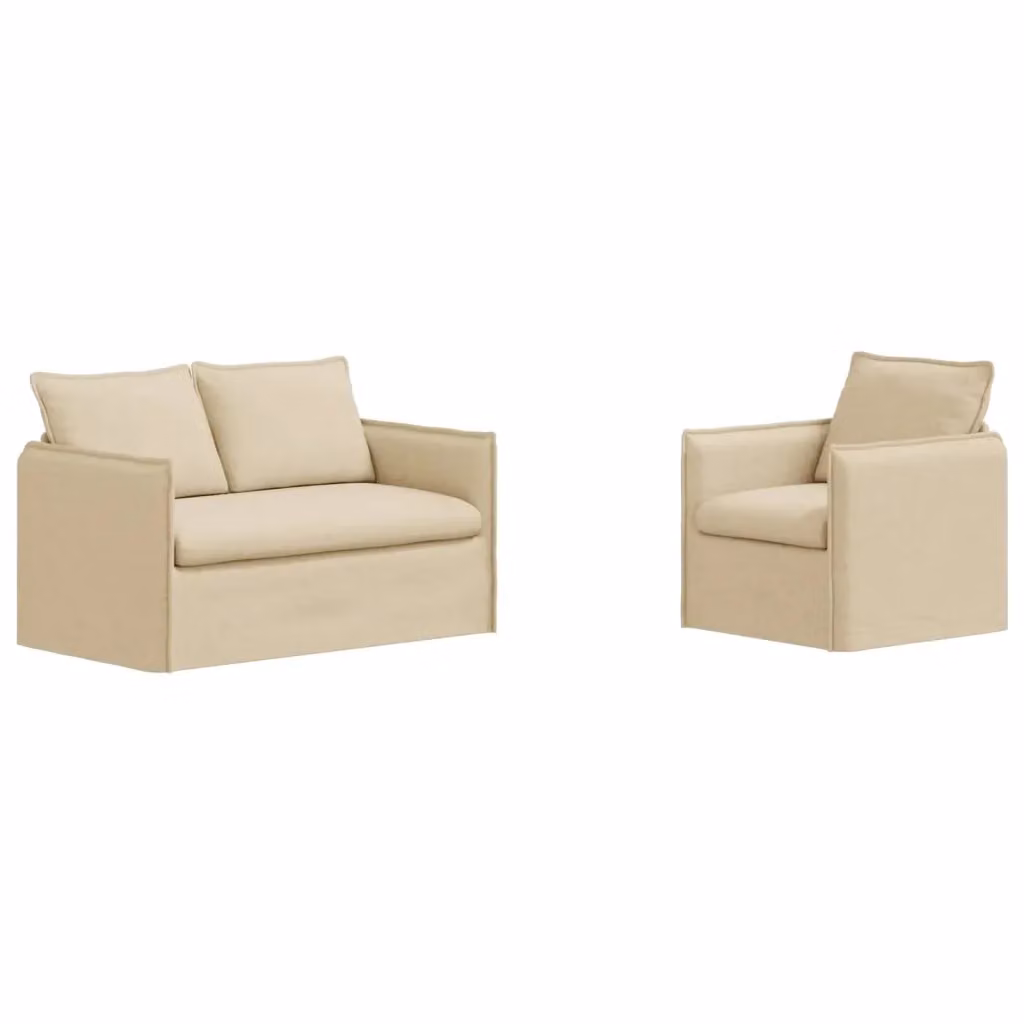 Set di 2 divani vidaXL moderni in tessuto beige con struttura in metallo L/P/H: 196 x 82 x 85 cm – 2