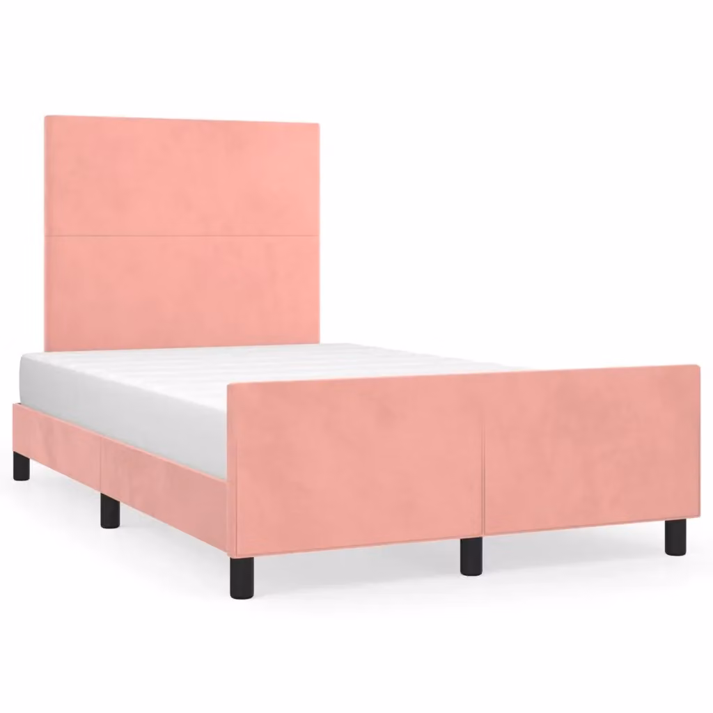 vidaXL Giroletto con Testiera in Velluto Rosa e Struttura in Legno di Larice L/P/H: 120 x 200 x 126 cm – 2