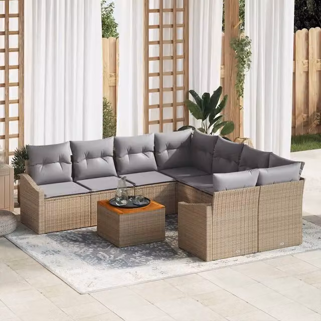 Set Divano da Giardino Moderno vidaXL in Polyrattan con Cuscini Beige e Grigio – 1