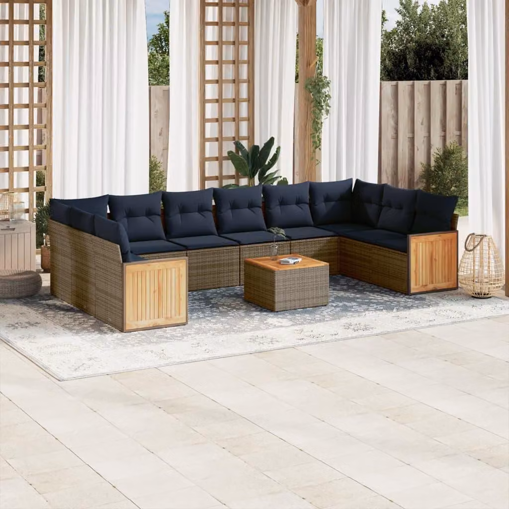 Maison Exclusive - Set da giardino 11 pezzi con cuscini, grigio, polyrattan