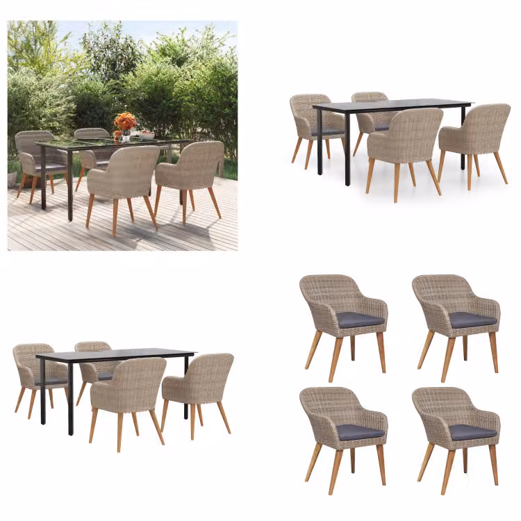 vidaXL Set da pranzo da giardino 5 pezzi con cuscini marrone - Set da pranzo da giardino - Set da pranzo da esterno - Set da pranzo da giardino