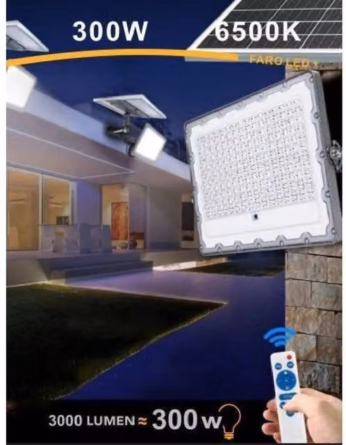 Trade Shop - Faro Led 300 Watt Crepuscolare Pannello Energia Solare Telecomando Ip65 Sl-300w -