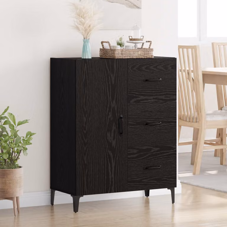 Credenza moderna vidaXL in legno ingegnerizzato MDF, colore rovere nero, L: 69,5 cm, P: 34 cm, H: 90 cm