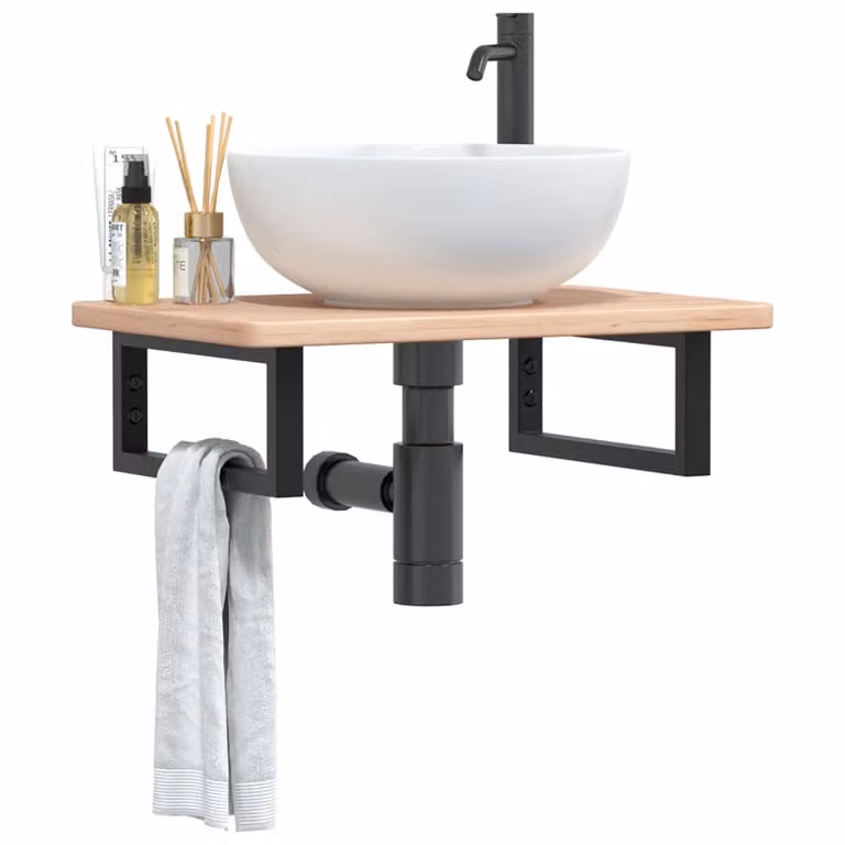 vidaXL Ripiano a Parete per Lavabo in Rovere e Acciaio, Nero e Marrone