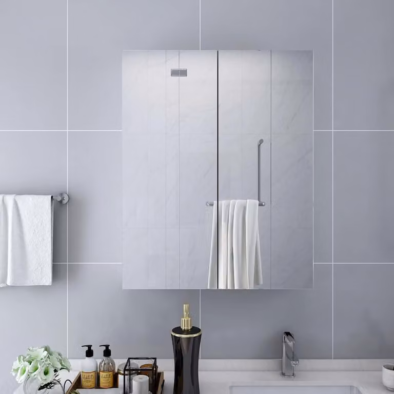 Armadietto a specchio moderno vidaXL bianco con ante in vetro e ripiani interni, L: 60 cm, P: 15 cm, H: 75 cm