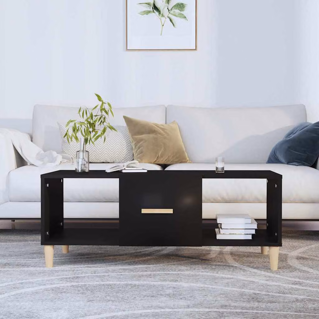 vidaXL Tavolino da Salotto Moderno Nero in Legno e MDF L: 102 cm, P: 50 cm, H: 40 cm