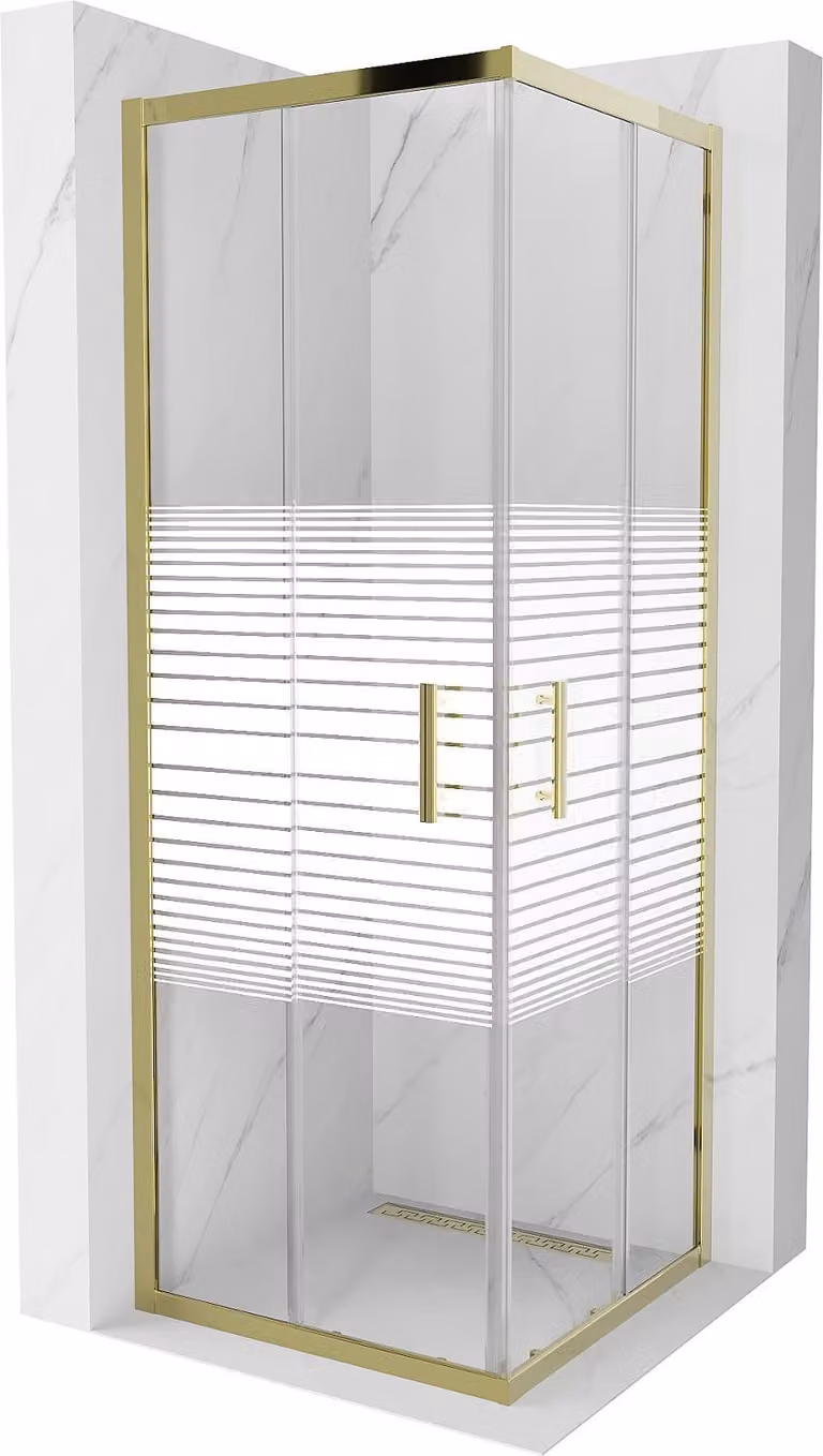 Mexen Rio cabina doccia quadrata 70 x 70 cm, strisce bianche, dorata - 860-070-070-50-20