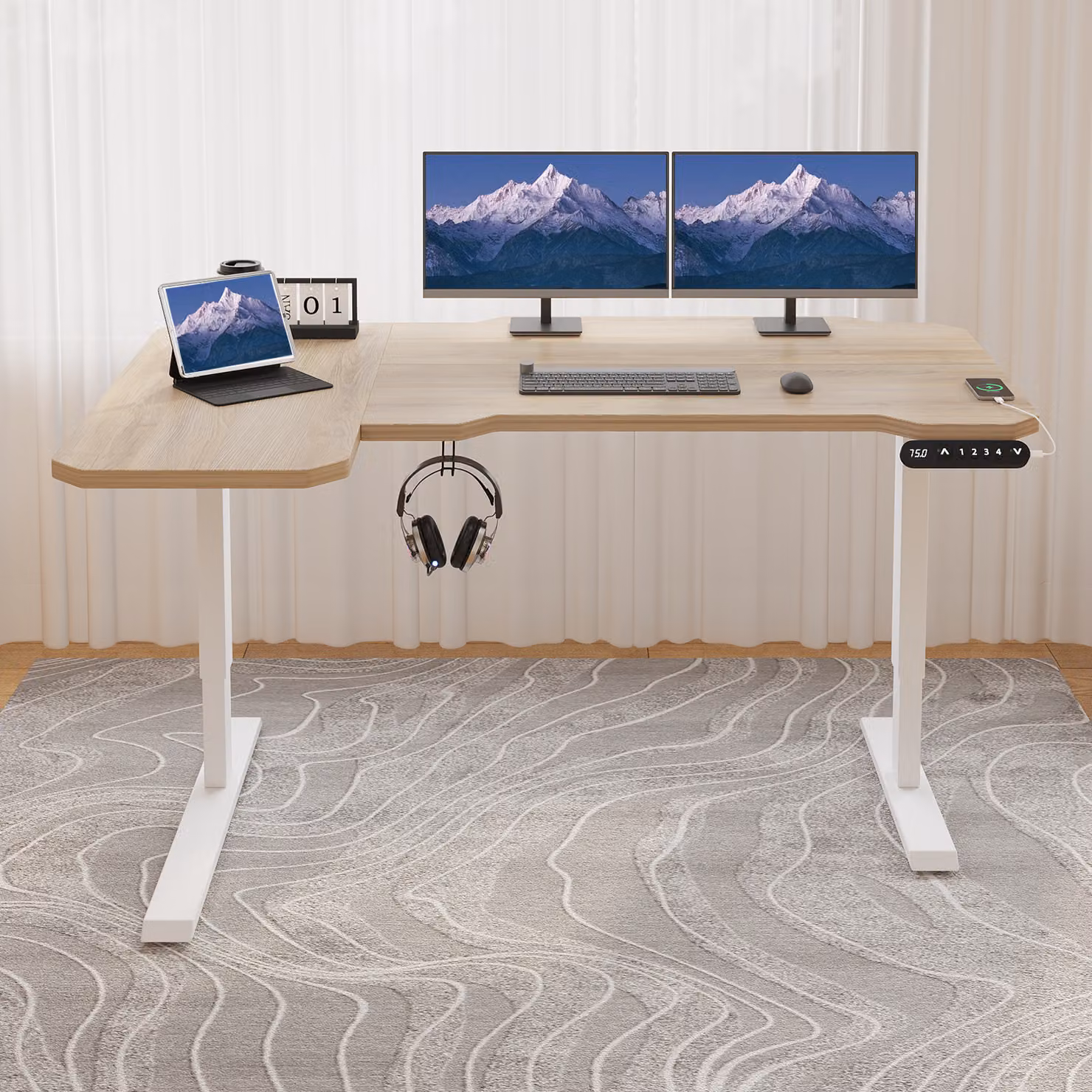 Hilodesk 150cm L-Form Scrivania Elettrica, Scrivania a Forma L 150 Cm Regolabile in Altezza, Scrivania Seduta E Stante per Ufficio Casa, Rovere