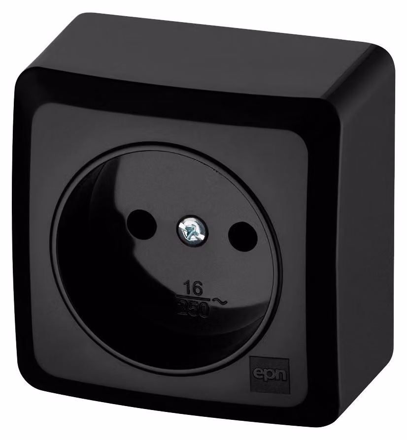 Presa singola senza messa a terra, 2P, N/T (montaggio esterno) IP20, nero BERG