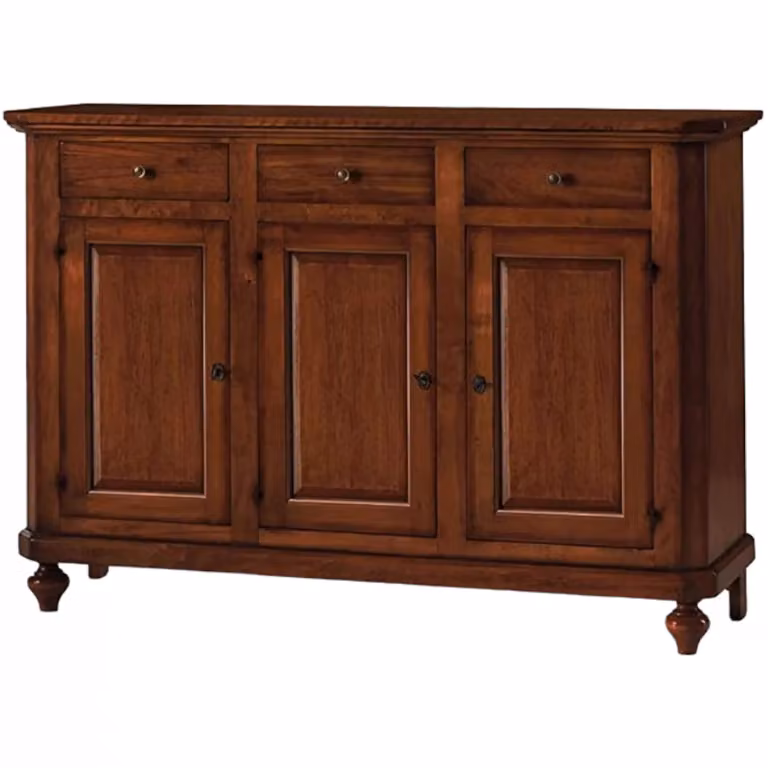 Credenza napoletana in legno con 3 ante di Mobili 2G, colore noce, L: 150 cm, P: 43 cm, H: 98 cm