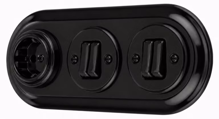 Prese a muro in porcellana, retro, doppia, tripla, sistema completo, serie PR1, colore nero