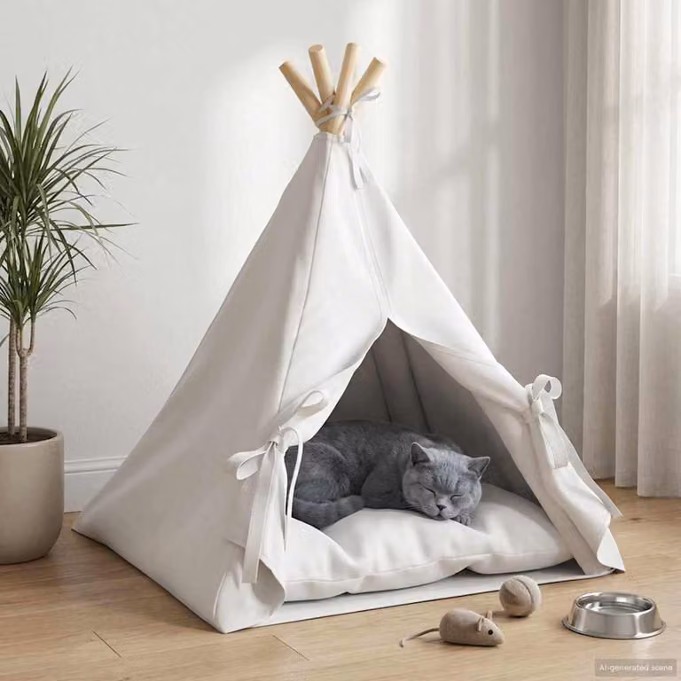 vidaXL Tenda per animali con cuscino Bianco L: 50 cm, P: 50 cm, H: 60 cm