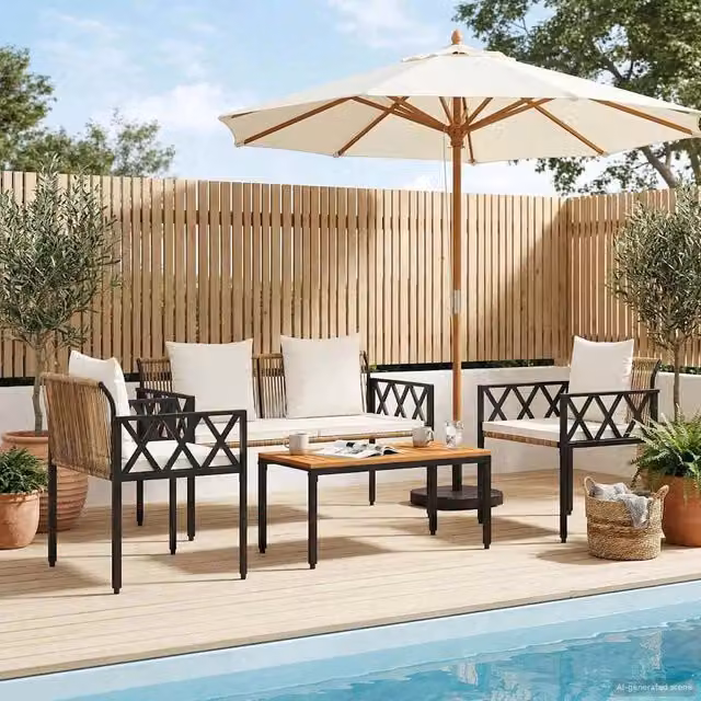 Set Mobili da Esterno 4 pz Marrone e Bianco Crema polyrattan 42025344