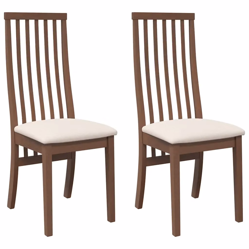 Set di 2 sedie da pranzo moderne vidaXL in legno di Hevea marrone con cuscini in tessuto – 2