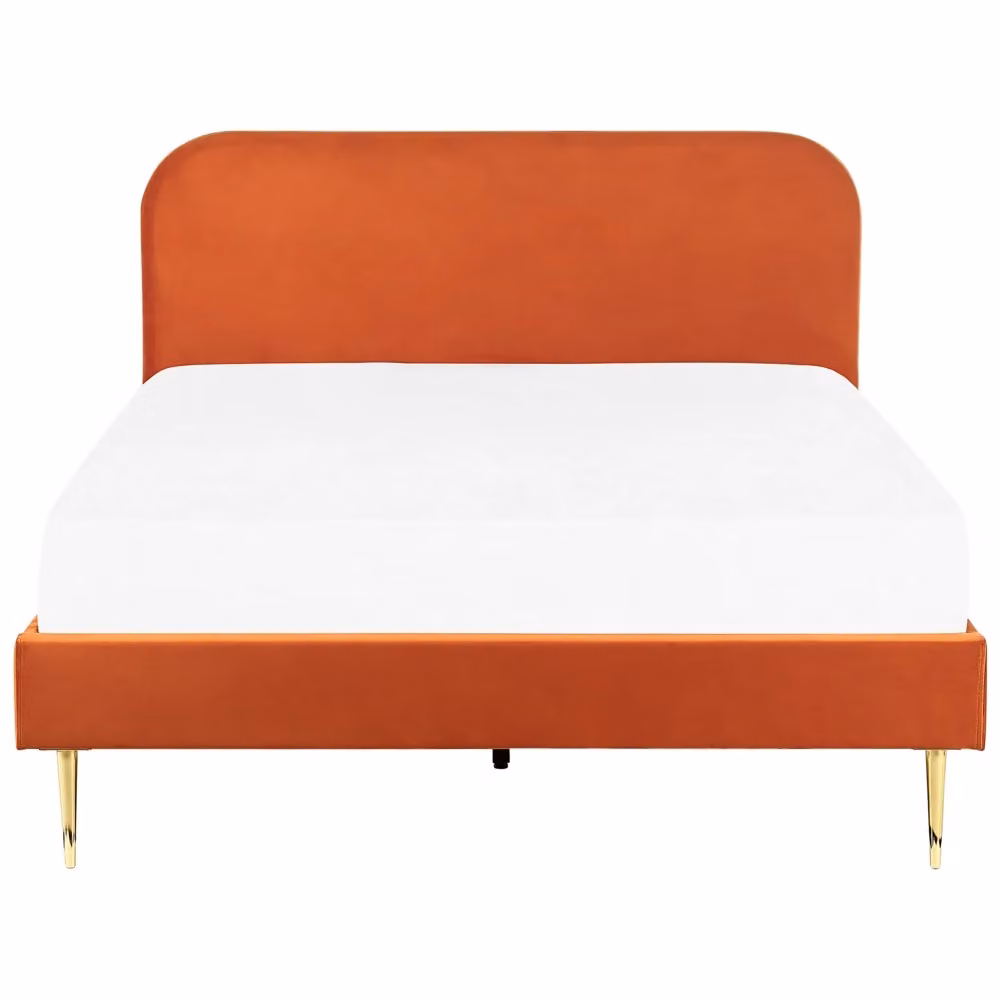 Letto King Size BELIANI in Velluto Arancione con Gambe Dorate e Design Minimalista L: 160 cm, P: 200 cm, H: 109 cm – 2