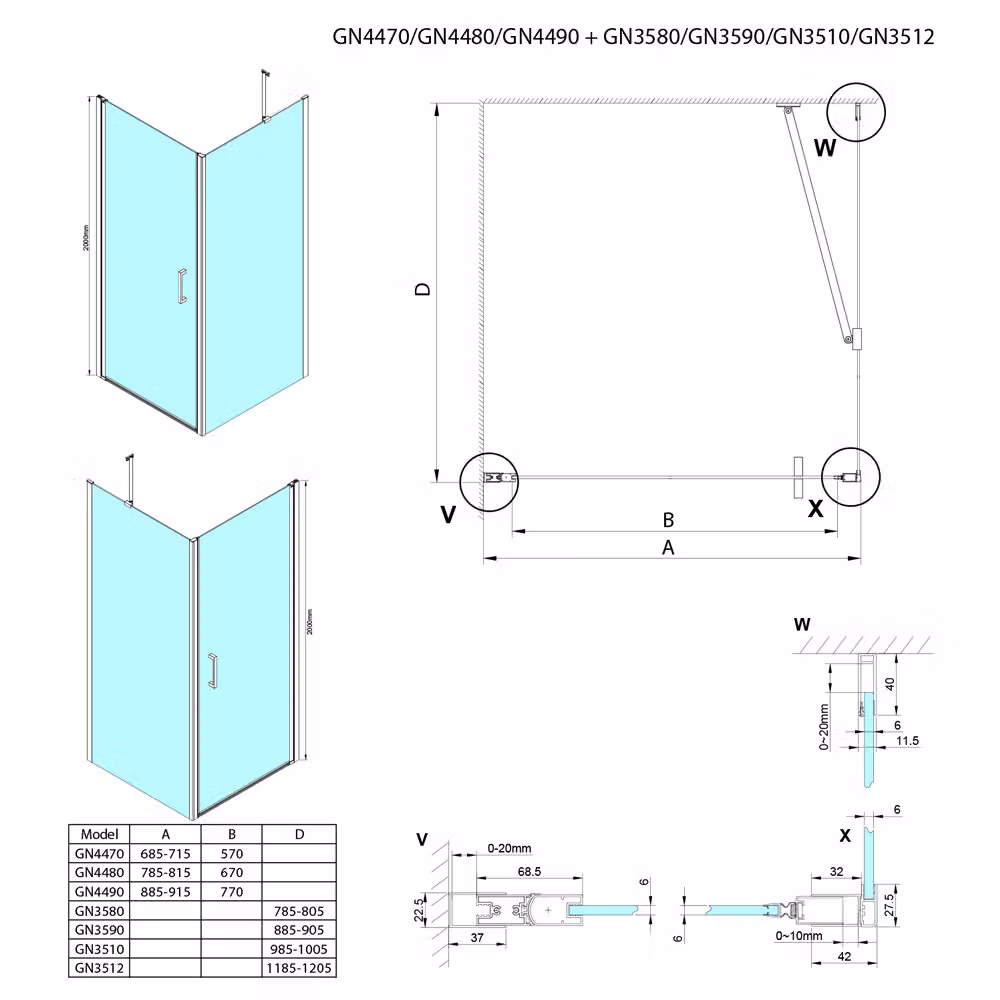 LORO Cabina doccia rettangolare 800x900mm