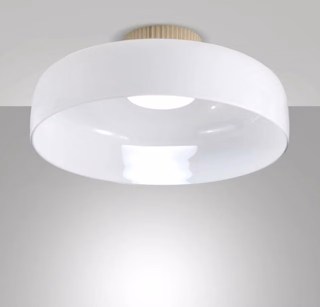 Plafoniera Lunar LED Integrato 26W 3150lm CCT 2700K-4000K in Metallo e Vetro Soffiato, Dimmerabile a step, IP20 Bianco - Lunar