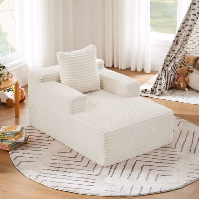 Divano Chaise Longue REDOM moderno in tessuto a coste beige con funzione letto e forma a L