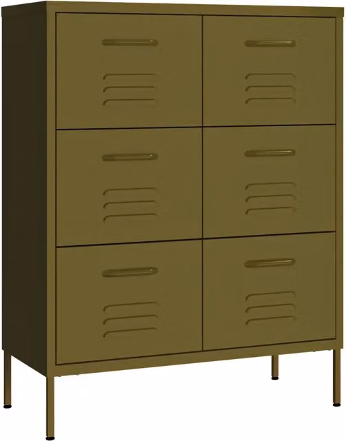 Mobile contenitore moderno in metallo verde oliva da appendere a parete L: 80 cm, P: 35 cm, H: 101,5 cm