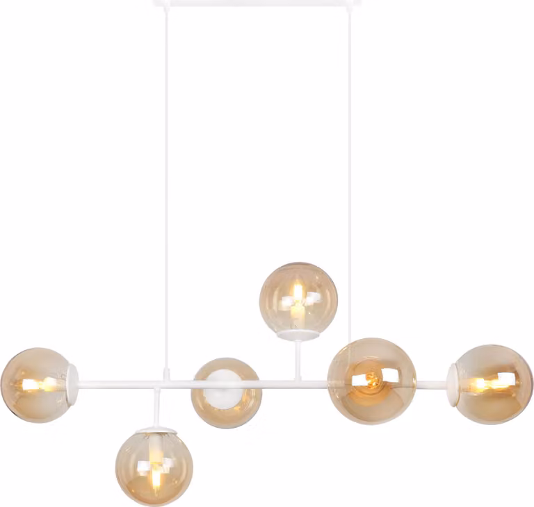 Plafoniera Siena bianco 6 luci vetro miele E14 bracci lunghi