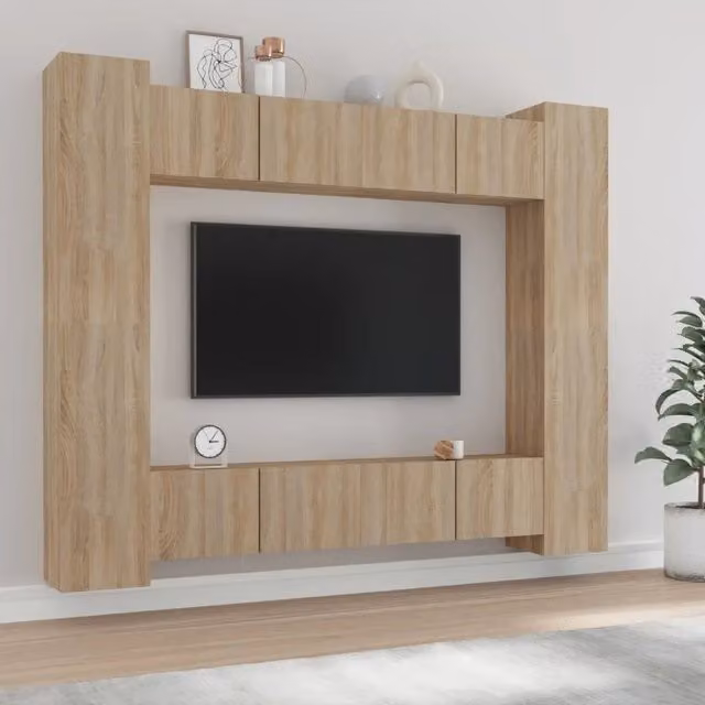 Set di mobili porta TV da parete vidaXL in legno color rovere e beige, 8 pezzi – 1