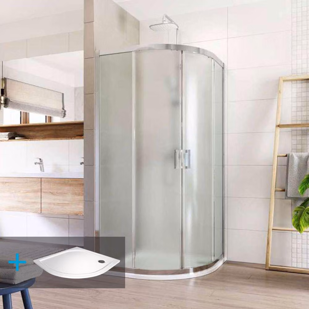 Cabina doccia Mereo, Lima, quarto di cerchio, 90x90x190 cm, R 550, cromo ALU, vetro Point, piatto in marmo - CK608B22KM