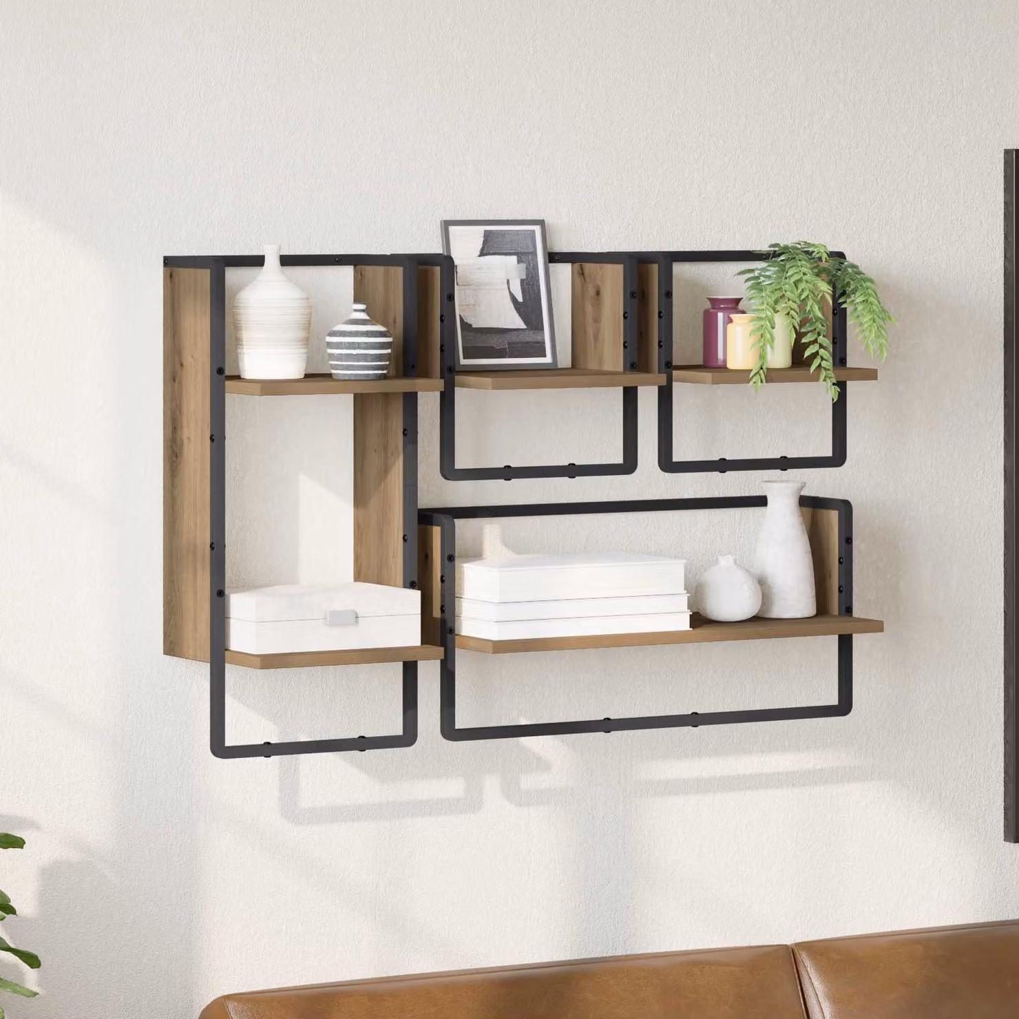Set di 4 mensole da parete vidaXL in stile minimalista, colore rovere, L: 65 cm, P: 25 cm, H: 30 cm
