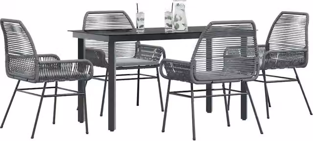 Set da Pranzo da Giardino 5 pz con Cuscini Polyrattan Vetro 3334578