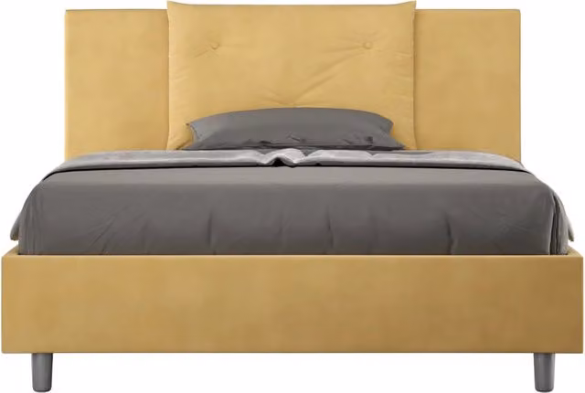 BS COM Letto matrimoniale francese senza rete imbottito 140x210 microfibra ocra