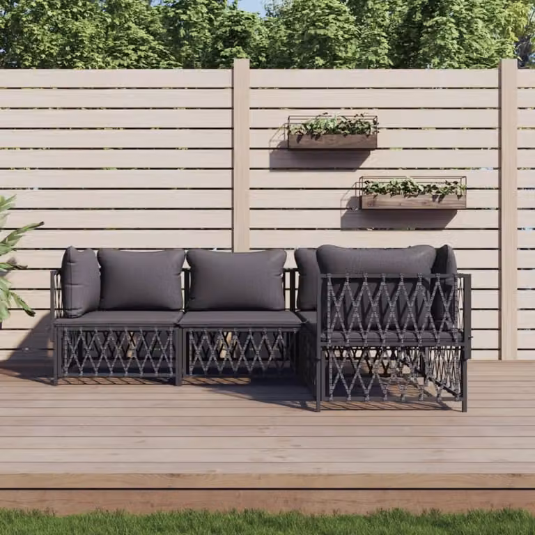 The Living Store Set da giardino 4 pezzi con cuscini in acciaio antracite