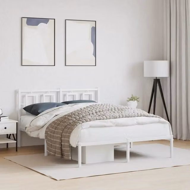 Giroletto con Testiera-Struttura Letto con testiera Metallo Bianco 140x190 cm 950203