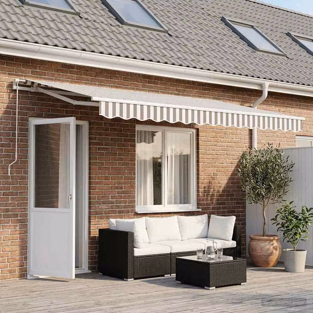 Maison Exclusive - Telo di ricambio per tenda da sole, dimensioni 6x3,5 m, motivo a righe grigio chiaro e bianco