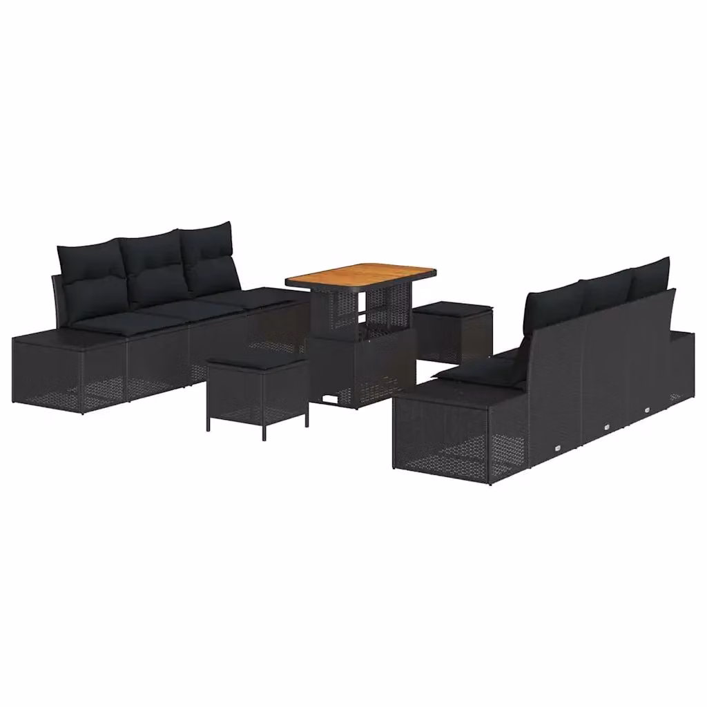 Set Divano da Giardino vidaXL 9 pz in Polyrattan Nero con Cuscini e Tavolino – 2