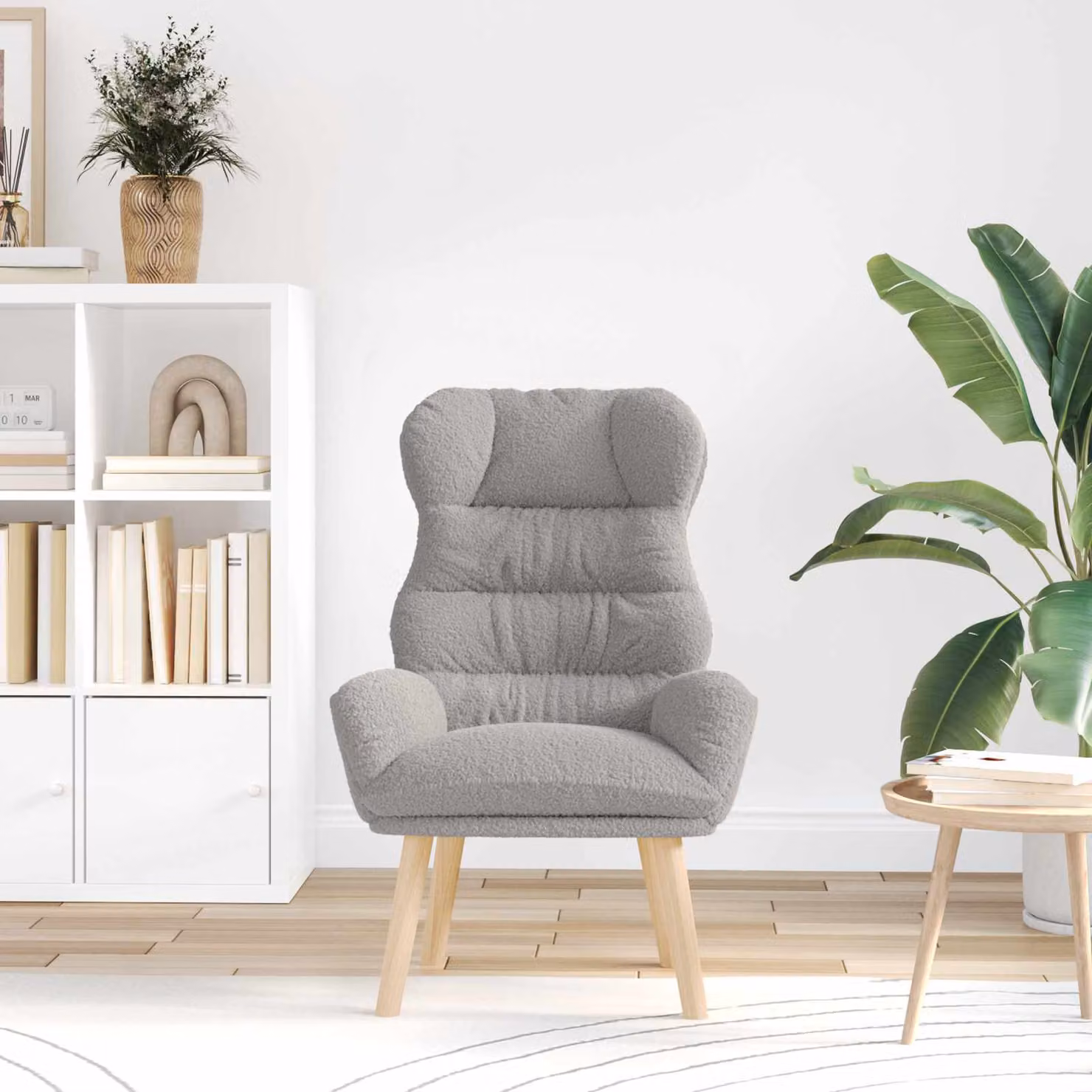 Poltrona lounge vidaXL in tessuto grigio con struttura in legno e braccioli L/P/H: 69 x 74 x 93 cm