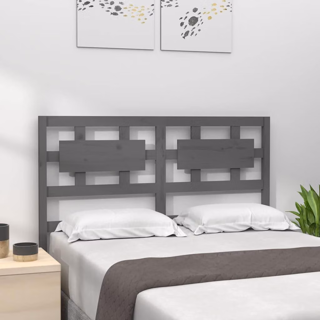 Testiera per letto vidaXL in legno massello di pino, colore grigio, L: 205,5 cm, P: 4 cm, H: 100 cm