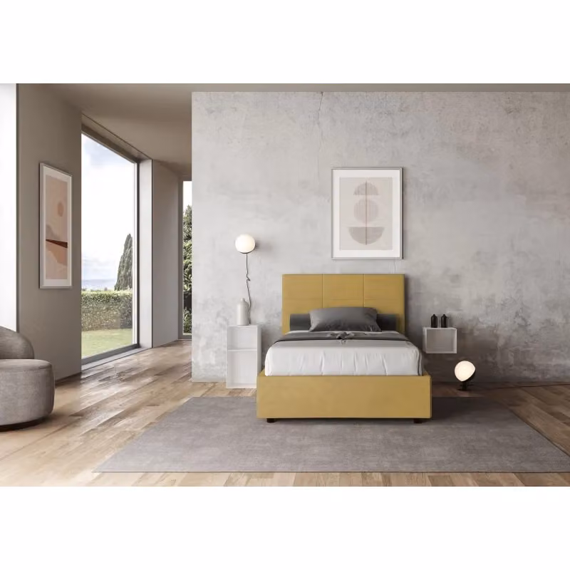 Letto imbottito con contenitore Mika Ityhome in microfibra, colore giallo, L 122 cm x P 190 cm x H 135 cm – 2