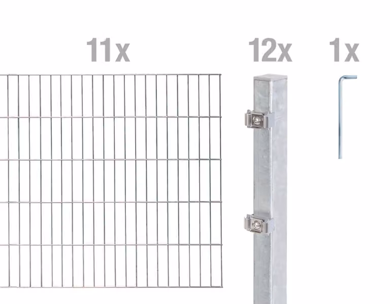 Alberts 656591 Recinzione a doppia rete metallica come set completo da 24 pezzi, zincato a caldo, altezza 100 cm, lunghezza 22 m