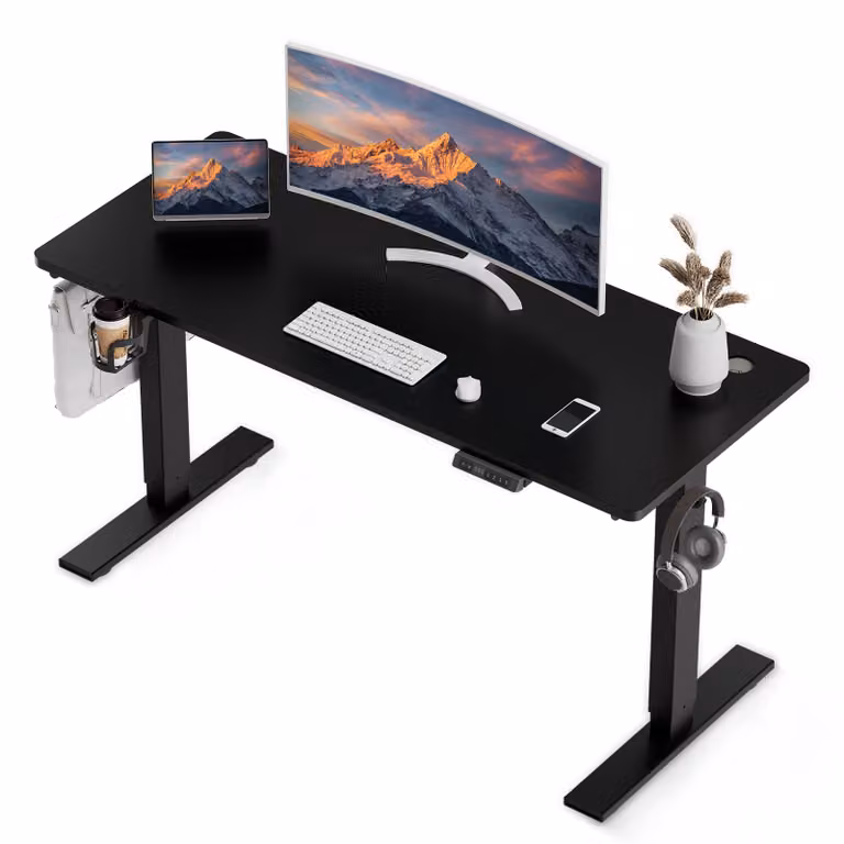 Scrivania 120 x 60 cm, piano da 18 mm, scrivania elettrica regolabile in altezza, sistema di memoria e anticollisione, USB/Type-C con ricarica rapida