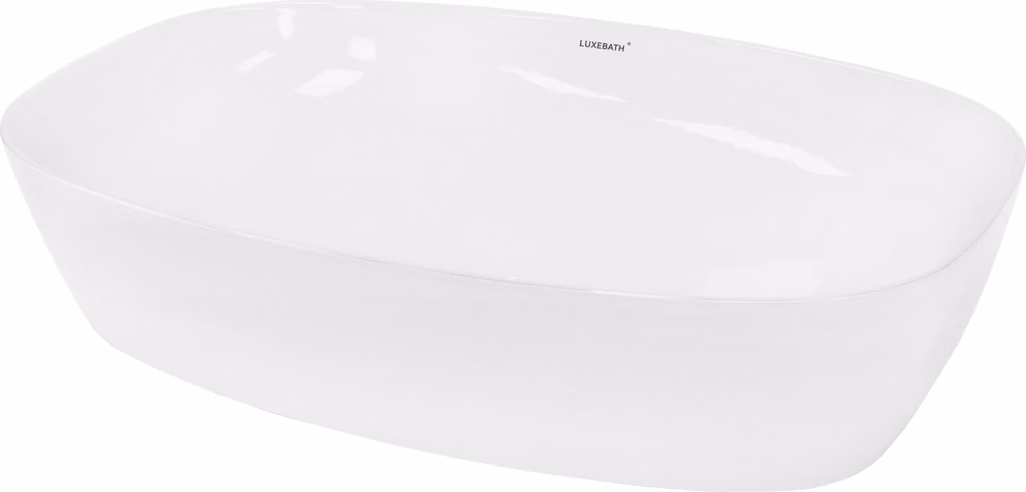 LuxeBath lavabo Lavabo da appoggio ovale, 60,5x38x14 cm, bianco, Vetroceramica