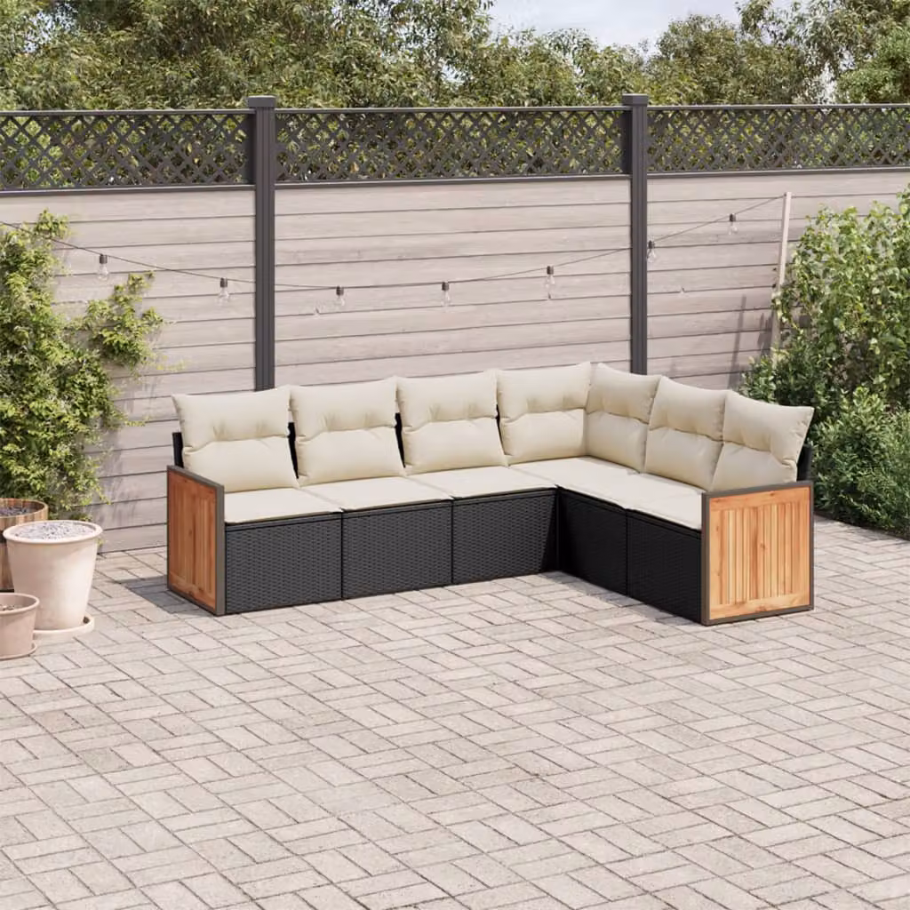 Set Divano da Giardino a L vidaXL in Polyrattan Nero con 6 Cuscini Imbottiti e Coperture Rimosse – 1