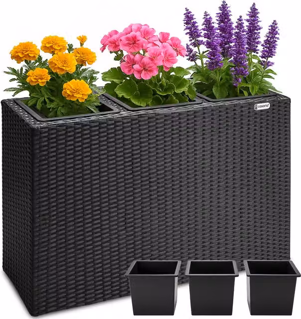Fioriera da esterno Casaria in polyrattan nera L: 83 cm, P: 30,5 cm, H: 60 cm