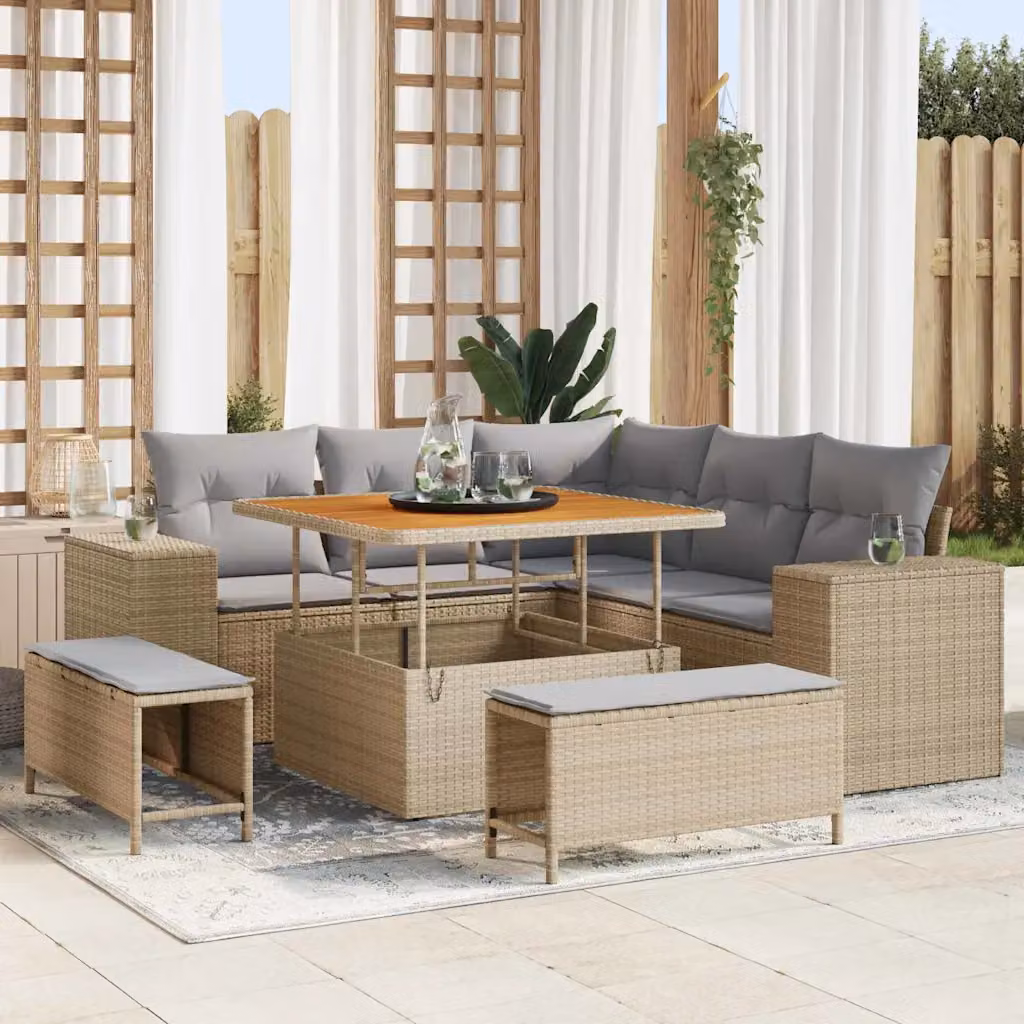 Set Divano da Giardino vidaXL 8 pz L-Shape Beige con Cuscini e Tavolino da Esterno – 1