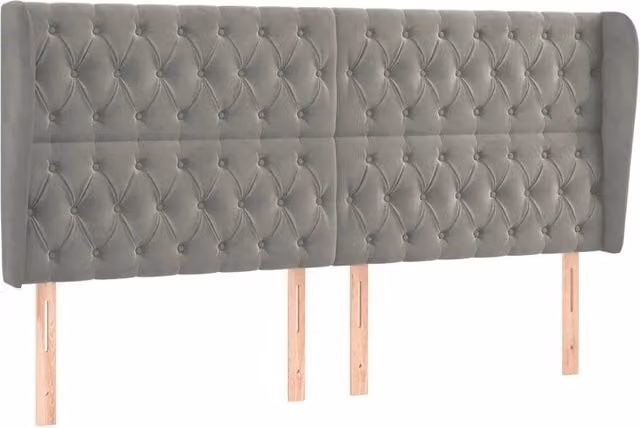 Testata del letto ad orecchio in velluto grigio chiaro L: 183 cm, P: 23 cm, H: 118/128 cm