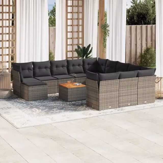 Set di divani da giardino vidaXL in polyrattan grigio con cuscini a forma di U composto da 13 pezzi